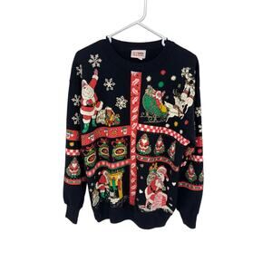 Vtg Nut Cracker Christmas Santa White Puff Paint Holidays Crewneck Sweater Sz S